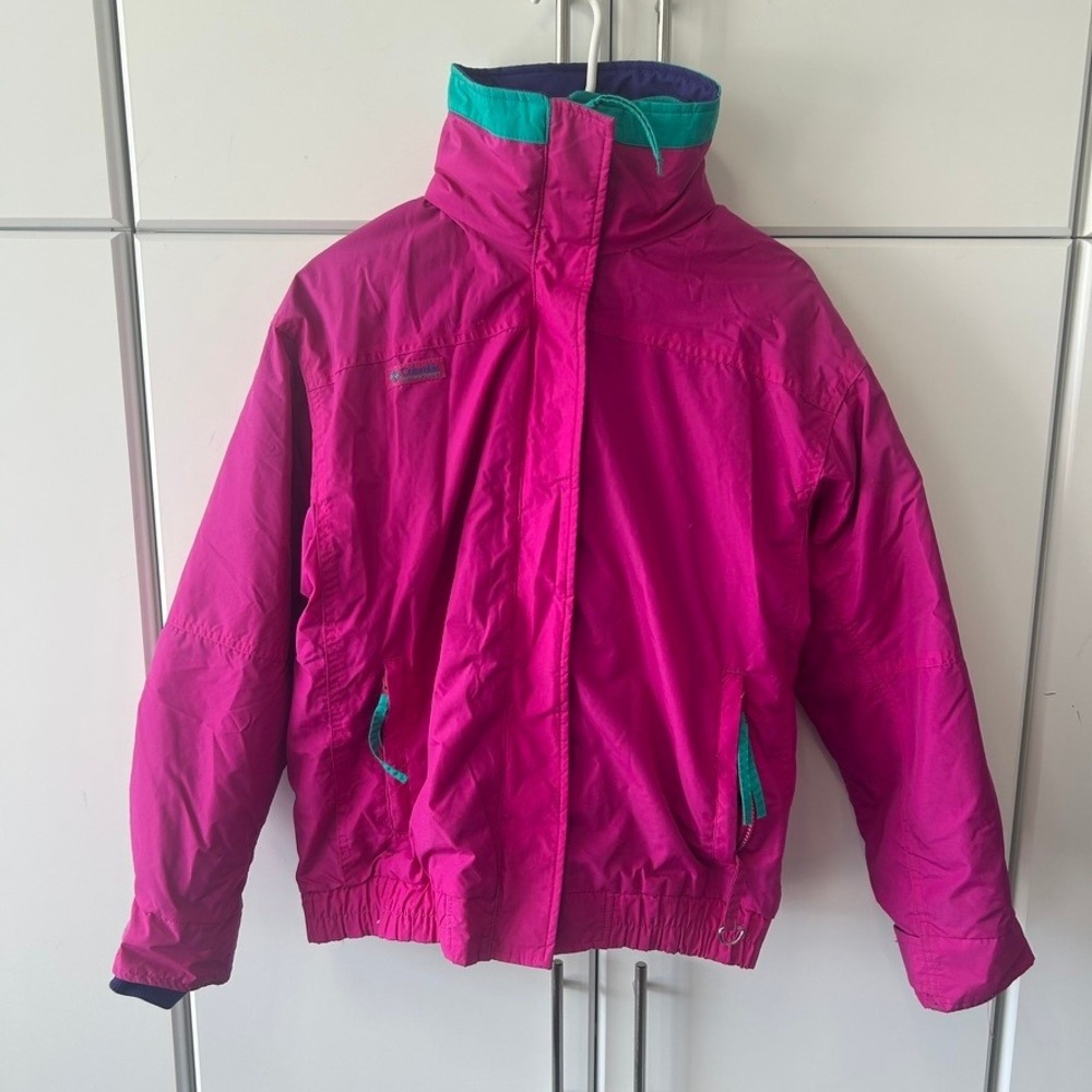 Vintage Columbia Bugaboo Jacket Pink Teal Purple Fleece Lined Made in USA Large
